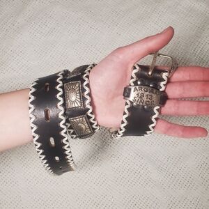 Argan Since 1913 Black and White Leather Belt with Metal Accents